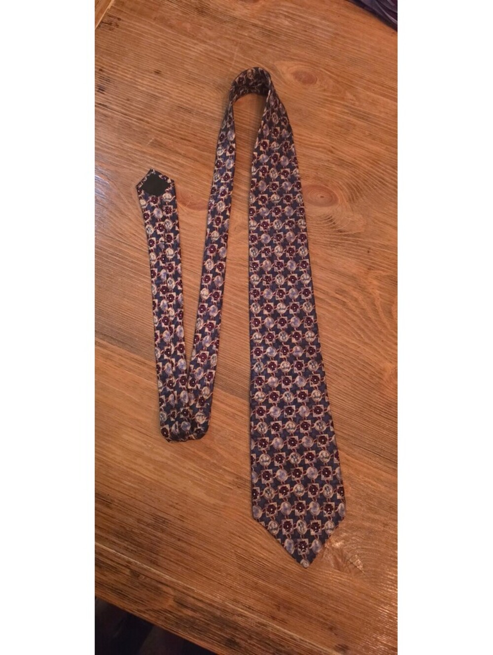 Vintage Countess Mara All Silk Necktie Navy Burgundy Geometric Made in USA